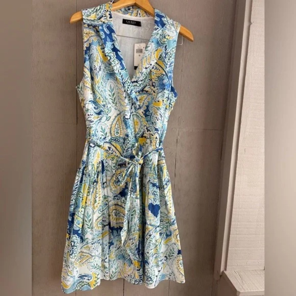 Calvin Klein Blue and Yellow Paisley Mini Dress